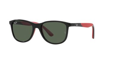 Ray-Ban Junior Sunglasses | Black On Rubber Red Sunglasses ( 0RJ9077S | Square | Black Frame  | Green Lens )