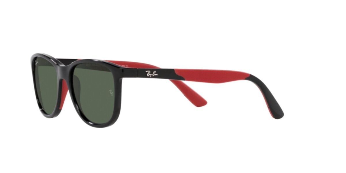 Ray-Ban Junior Sunglasses | Black On Rubber Red Sunglasses ( 0RJ9077S | Square | Black Frame  | Green Lens )