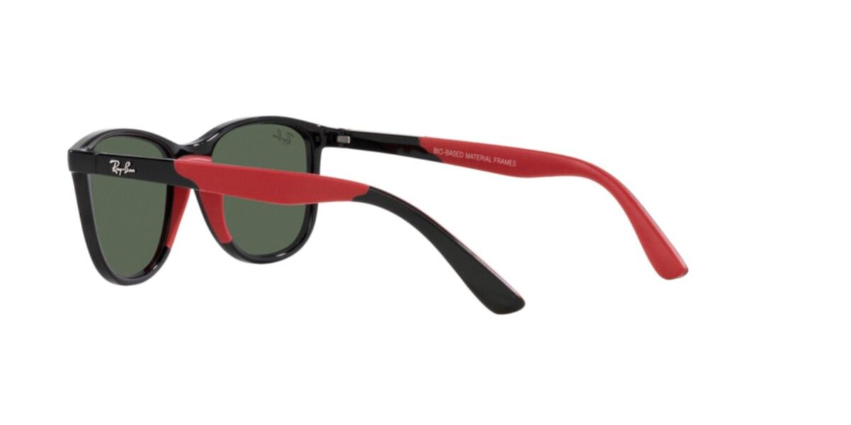 Ray-Ban Junior Sunglasses | Black On Rubber Red Sunglasses ( 0RJ9077S | Square | Black Frame  | Green Lens )