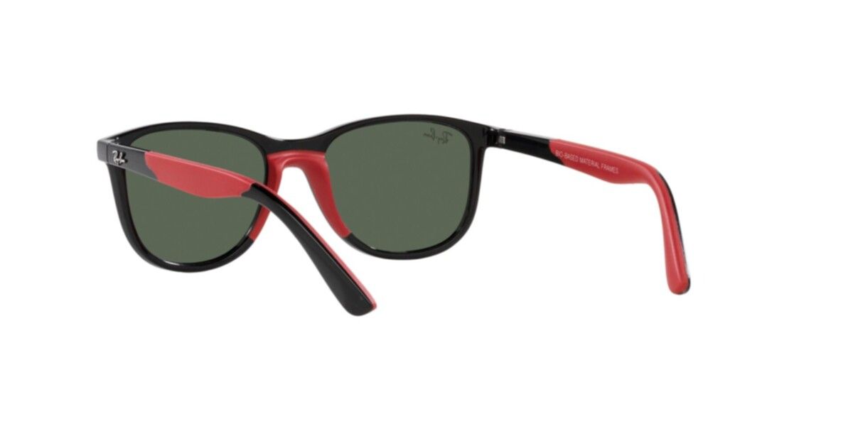 Ray-Ban Junior Sunglasses | Black On Rubber Red Sunglasses ( 0RJ9077S | Square | Black Frame  | Green Lens )