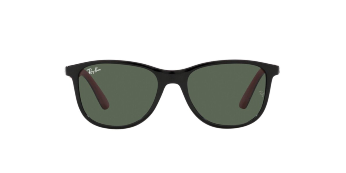 Ray-Ban Junior Sunglasses | Black On Rubber Red Sunglasses ( 0RJ9077S | Square | Black Frame  | Green Lens )